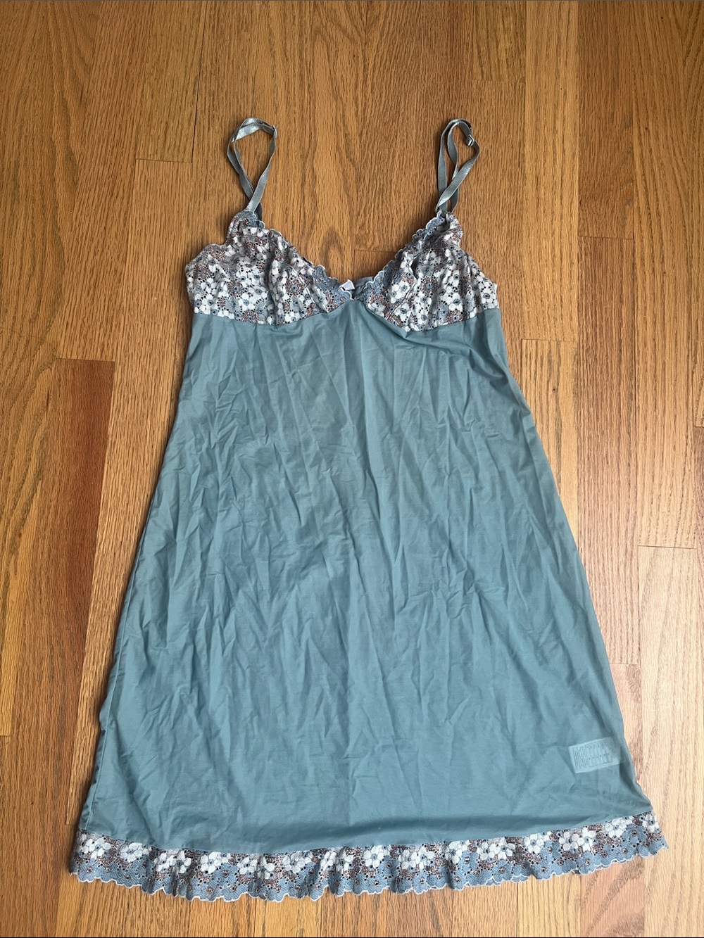 Floral Lace-Trim Chemise in Dusty Blue